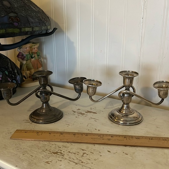 Set Antique Sterling Silver 3 arm twisted Candelabra El-Sil-Co weighted - Picture 1 of 9